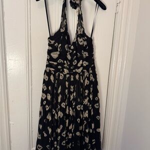 French Connection Black and Cream Halter Floral Midi Dress